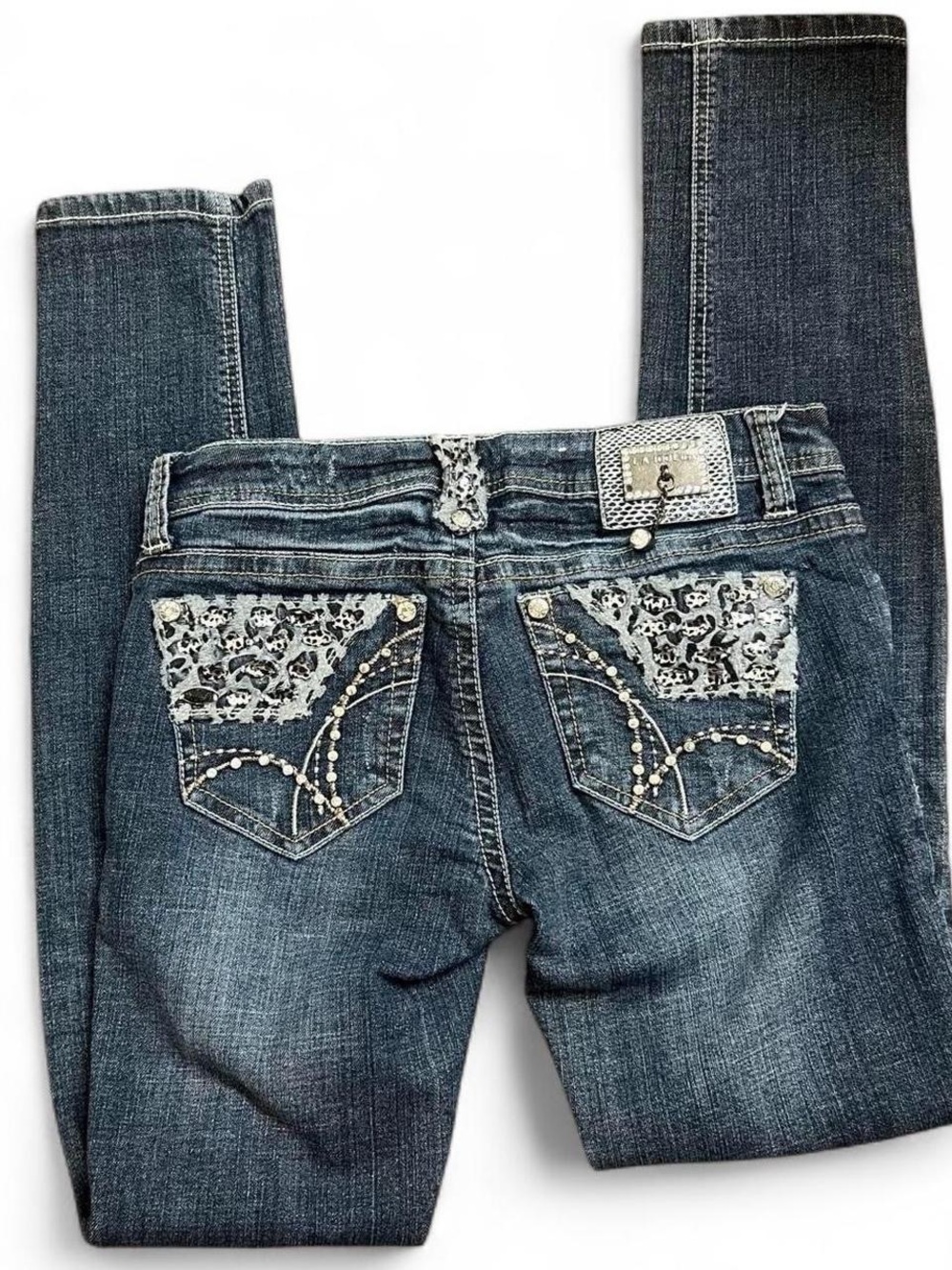 L.A. Idol USA y2k rhinestones bling low rise jeans dark wash bedazzled western